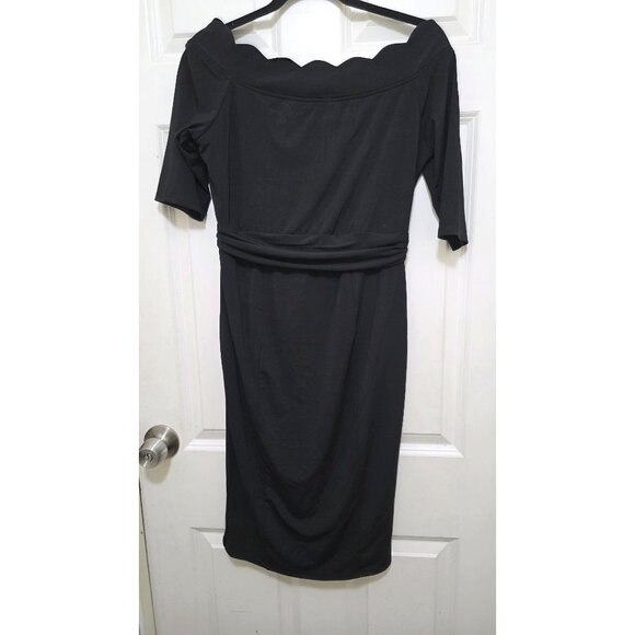 NWT Kimi + Kai Black Off Shoulder Maternity Dress Rushed Waist Detail Size S - Picture 2 of 7